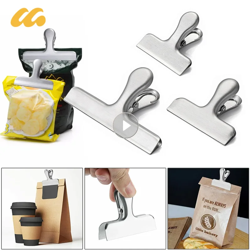 Food Storage Sealing Clip Stainless Steel Chip Bag Clips Kitchen Food Clip Binder Clip Fresh-keeping Moisture-proof Food Clip