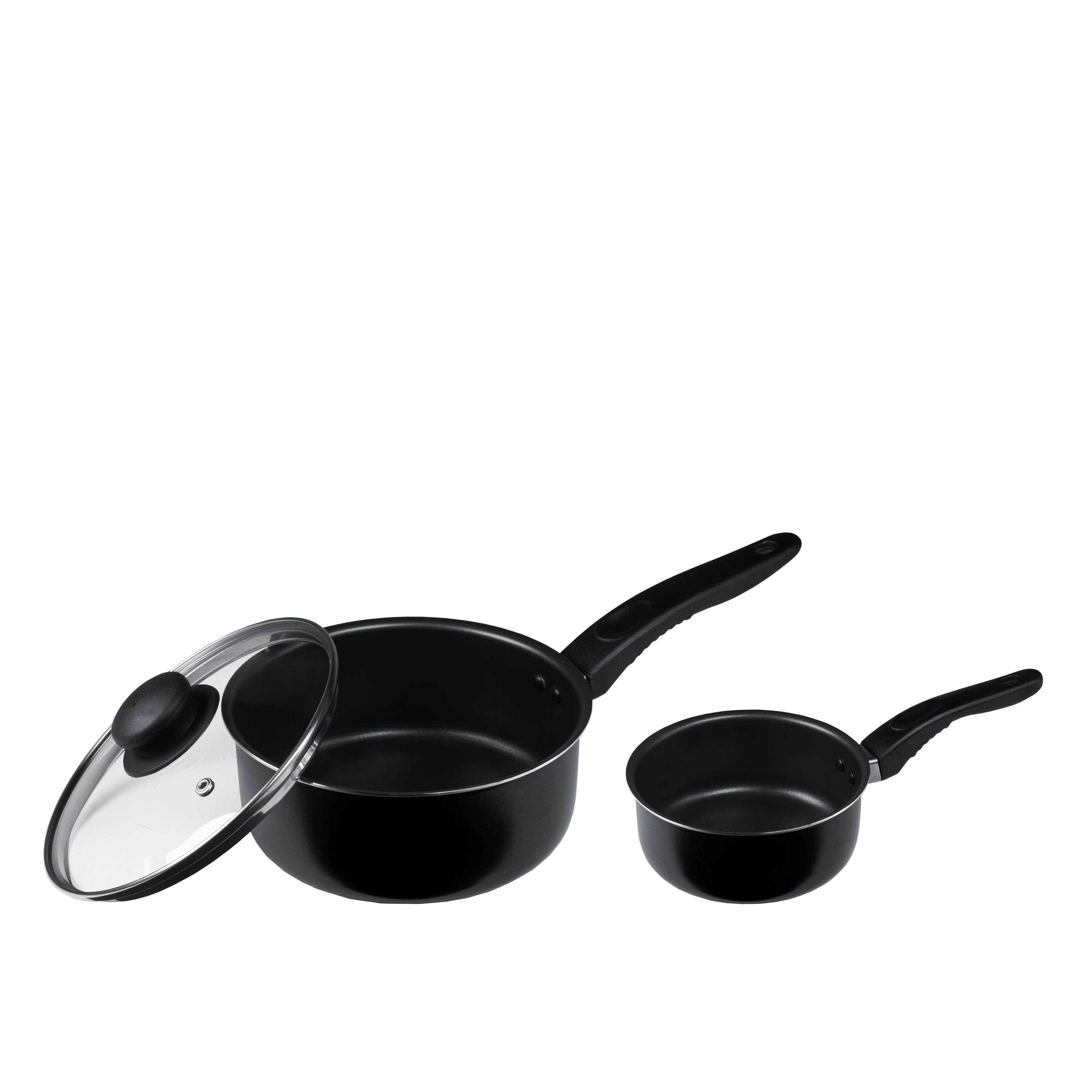 

3 Piece Non Stick Sauce Pans Black Set Includes 1Quart 2Quart Sauce Pan with Single Lid Sturdy and Durable