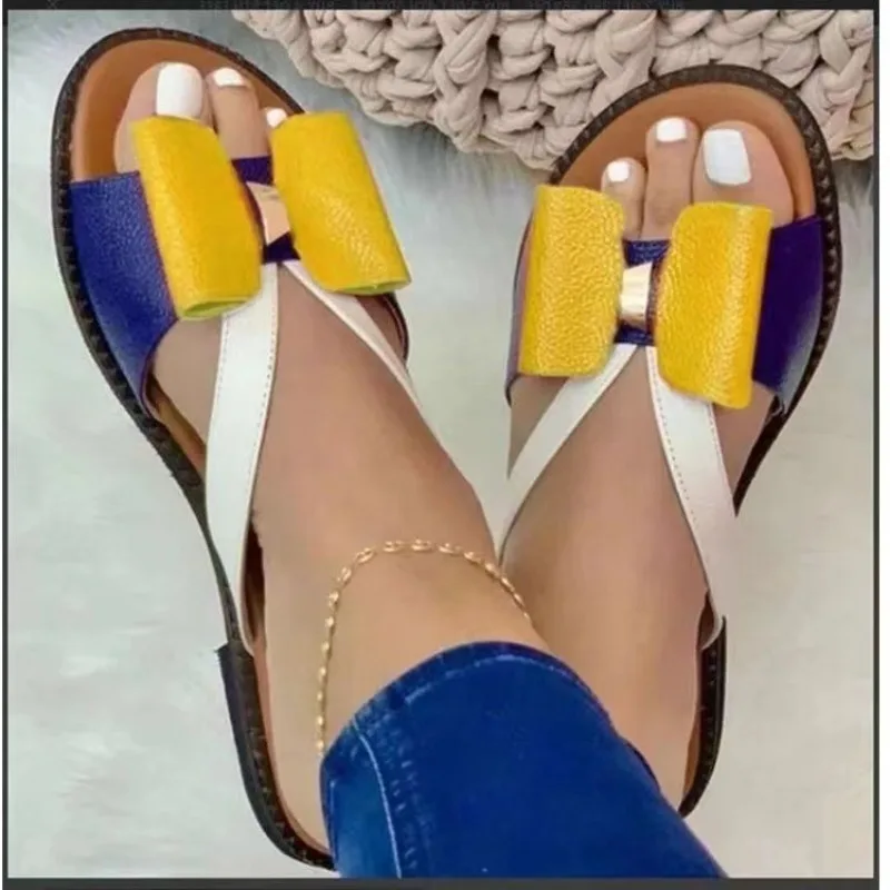 Dames Nieuwe Mode Strik Designer Sandalen Voor Dames 2024 Zomer Elegante Ondiepe Slip-On Outdoor Banketfeest Dames Slippers