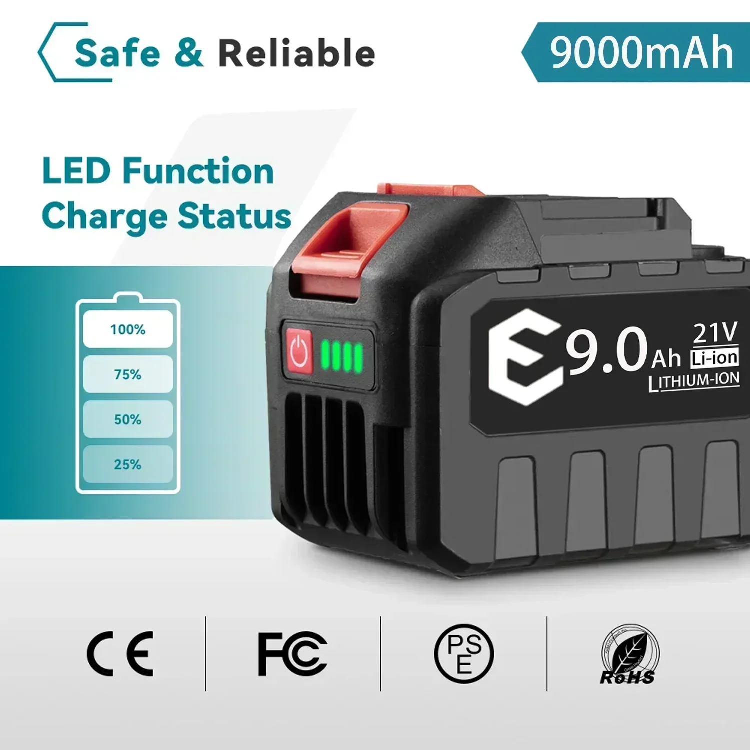 Makita 21V 9000mAh 5S3P Li-ion akumulátor s vysokou kapacitou, rychlonabíjením, bezpečností a certifikací pro akumulátorové vrtačky/šroubováky - náhled 4