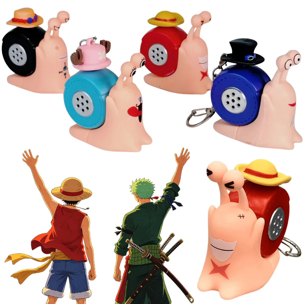 Novo e Popular Chaveiro de Brinquedo com Alto-falante e Gravador de Voz, Modelo One Piece Den Mushi, com Personagens Luffy, Sabo, Ace, Chopper e Botão Caracol, que Emite Som