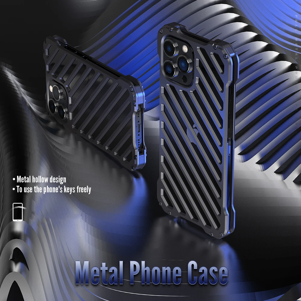 R-JUST Heavy Duty Metal Armor Case For iphone 13 Pro Max Cover 12 13Pro 12 Mini Alloy Hollow Design Funda Shockproof Coque Skin