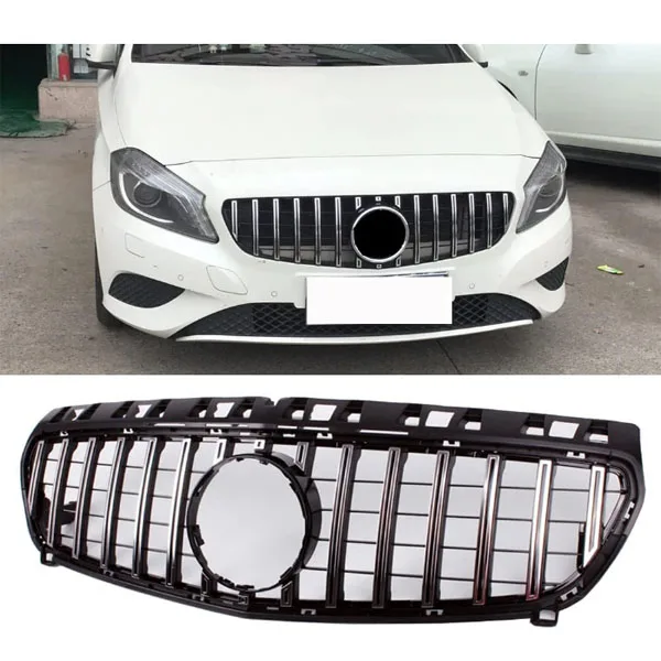 Parrilla frontal estilo GT R de biblioteca inteligente para Benz W176 Silver A Class A180 A200 A250 A45 2013-2015 hecha de plástico