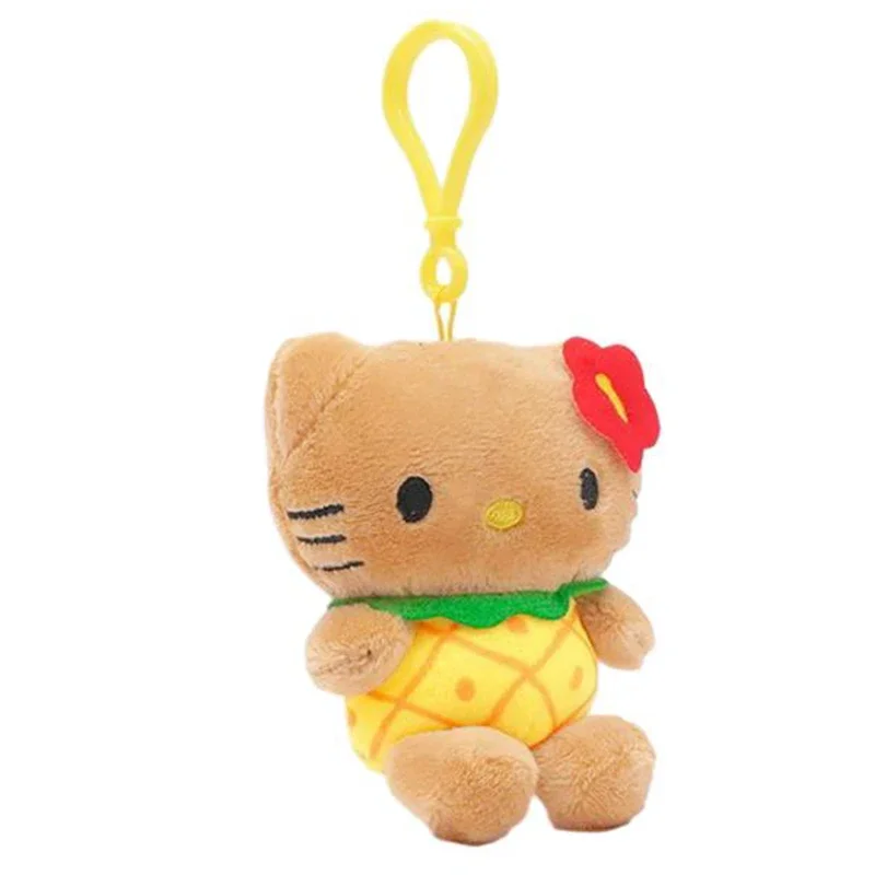 Boneka mewah Anime Sanrio Hello Kitty Kuromi 16cm gantungan kunci berisi gantungan kunci kulit gelap seri Hawaii mainan mewah kartun jimat liontin tas