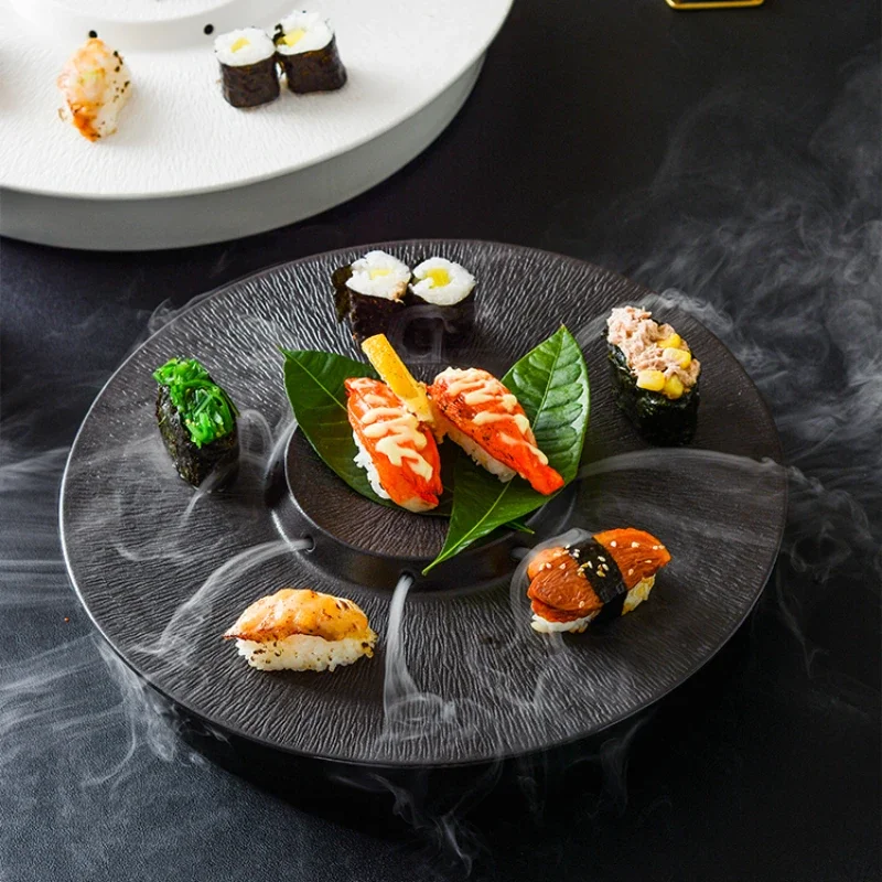 Sashimi Plate Japanese Solid Color Plate Creative Ceramic Black High Value Hotel Tableware Household Commercial Dry Ice Tray