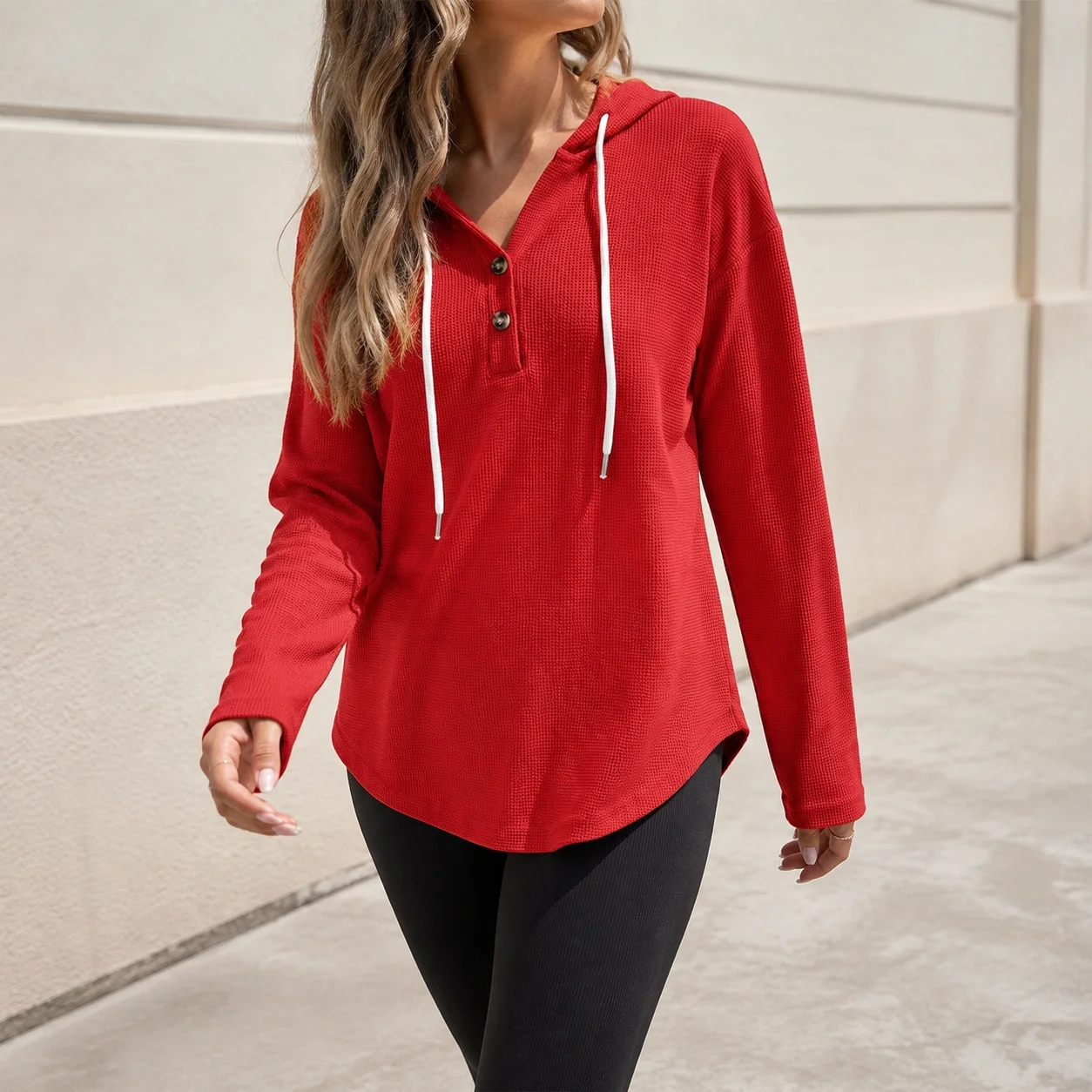 Casual Pullover Hoodie with V Neck Regular Length American and European Style Regular Sleeve Autumn Long Sleeve Women Hoodie