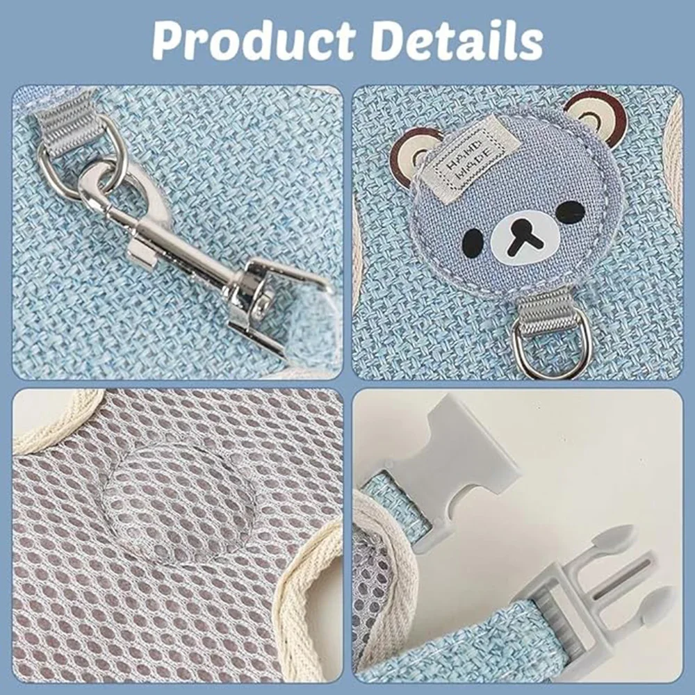 Arnés de conejo con correa, arnés transpirable para caminar para perros, chaleco ajustable antipérull para animales pequeños, hámster, conejillo de indias, hurón, gatito