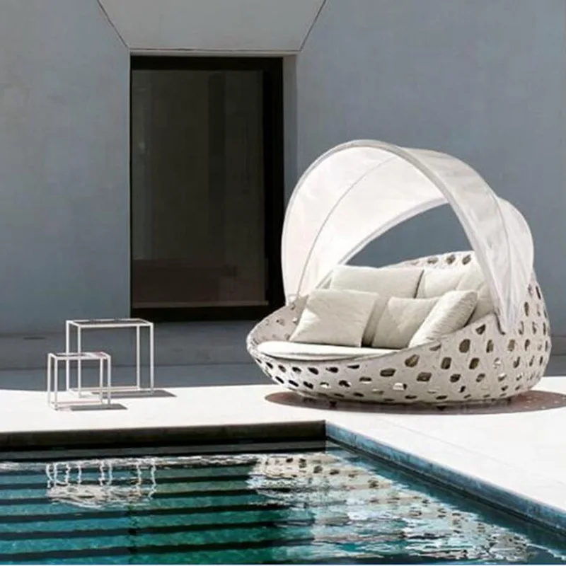 Large lying bed rattan beach bed waterproof sunscreen imitation rattan sofa