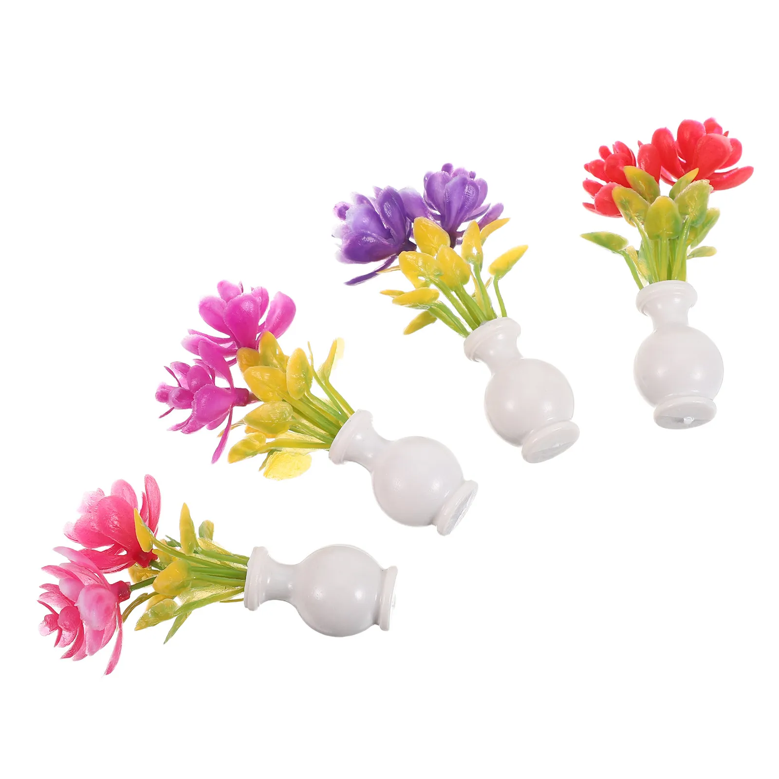 

4Pcs Miniature Dollhouse Artificial Mini Potted Flowers Realistic Small Vase Fake Flower for Micro Landscape Fairy Garden