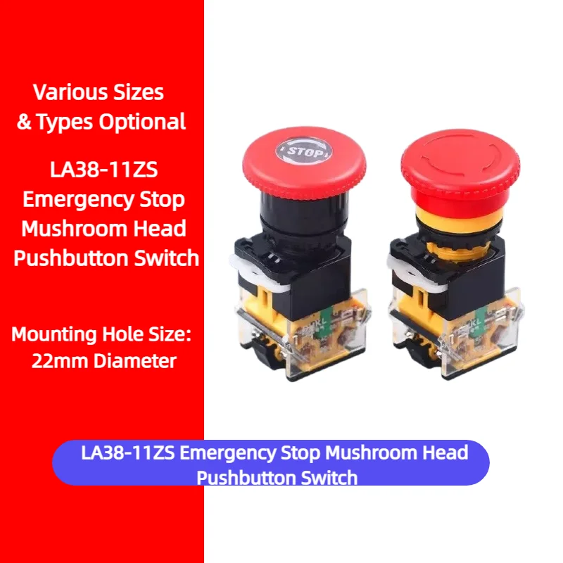 LA38-11ZS Emergency Stop Pushbutton Switch Latching Mushroom Head Silver Contact for Elevator Machine IndustrialControlEquipment