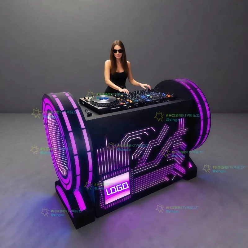 LED Luminous Mobile DJ Table Voice Activated Bouncing Disc Machine for Bar KTV Nightclub Party Custom Symphony Light Up Stand