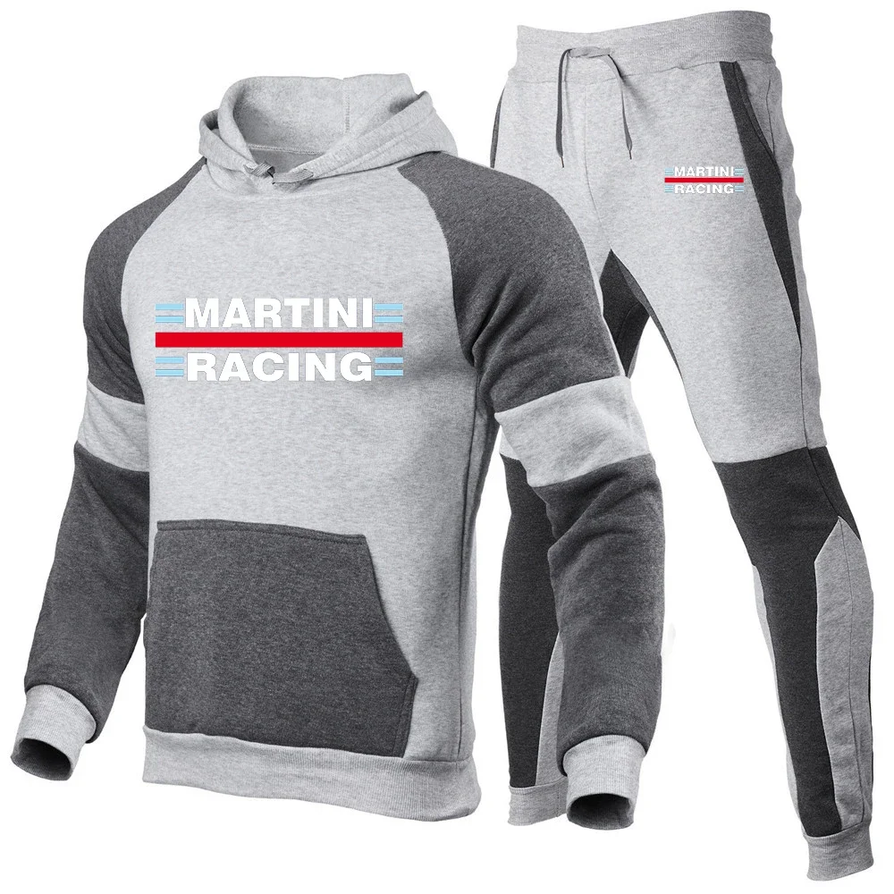 2024 Martini Racing Logo Print Trendy Splicing Cotton Sets Spring Autumn Men Fashion High-Quality Hodiies+Casual Sweatpants Suit