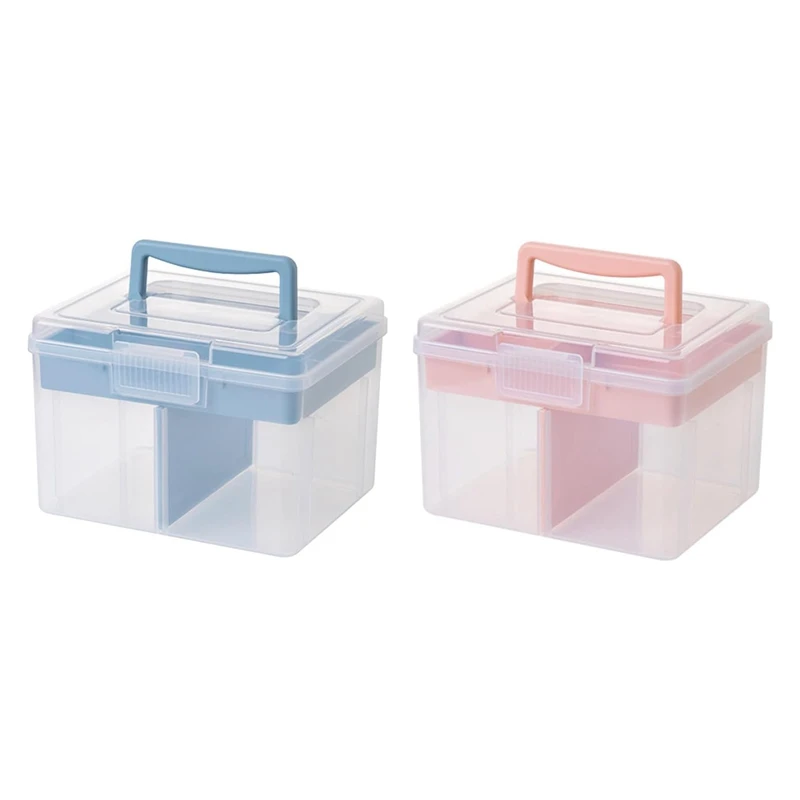 Caja de almacenamiento apilable transparente para manualidades, contenedor de almacenamiento multiusos de plástico, estuche de viaje portátil, fácil de usar, azul
