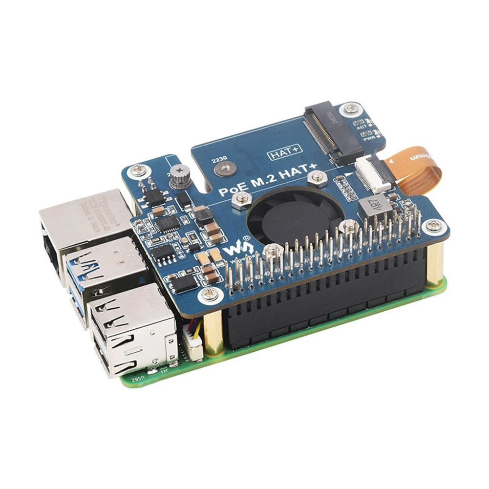 Waveshare Voor Raspberry Pi 5 Pcle Naar M.2 HOED + Poe Uitbreidingskaart Adapter Board Ondersteunt IEEE802.3Af Netwerk Voor Rpi 5-X64A