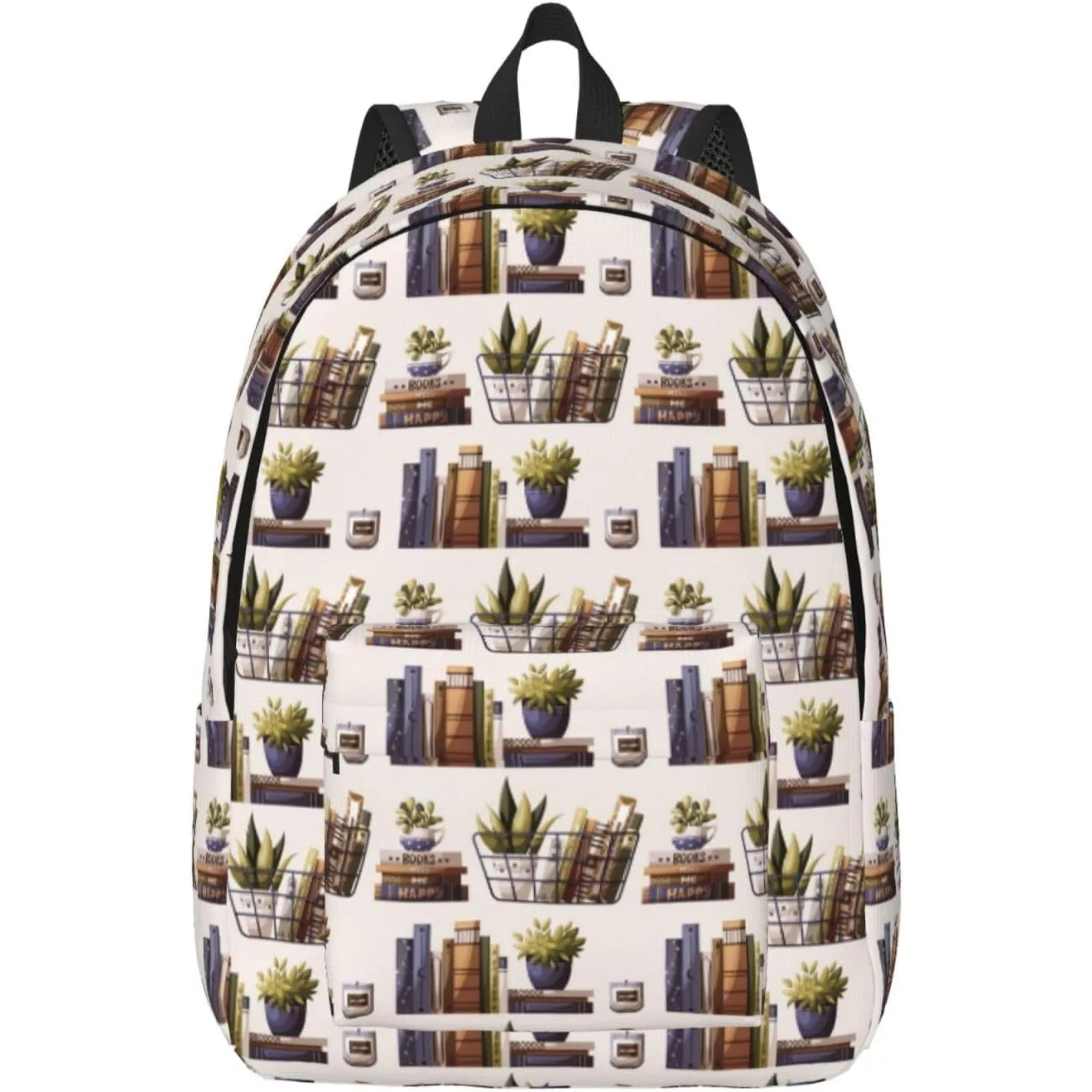 

Cute Books Plants Reading Print Lightweight Canvas Backpack, Backpack For Women Men Couples, Travel Laptop Backpack