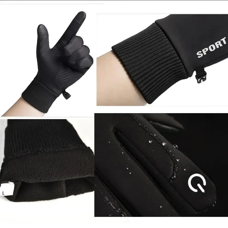 Nero inverno caldo dita complete impermeabile ciclismo sport all'aria aperta in esecuzione moto sci Touch Screen guanti in pile