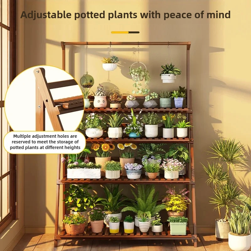 للطي زهرة حامل شرفة النبات الجرف متعدد الطبقات سلم حامل النبات معلقة الخيزران زارع رف للعصارة بوعاء #4