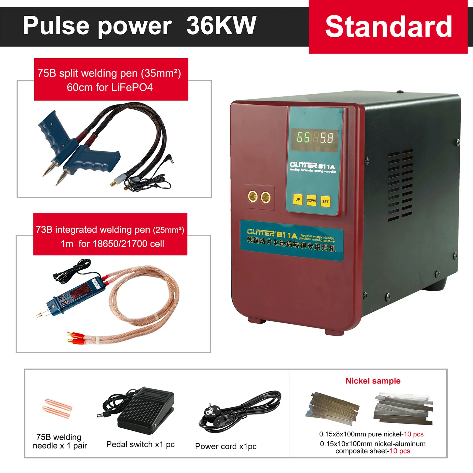

811A 36KW Industrial Smart Spot Welding Machine with S-73B Integrated Welding Pen (25mm^2) for 18650/21700/32650 Battery