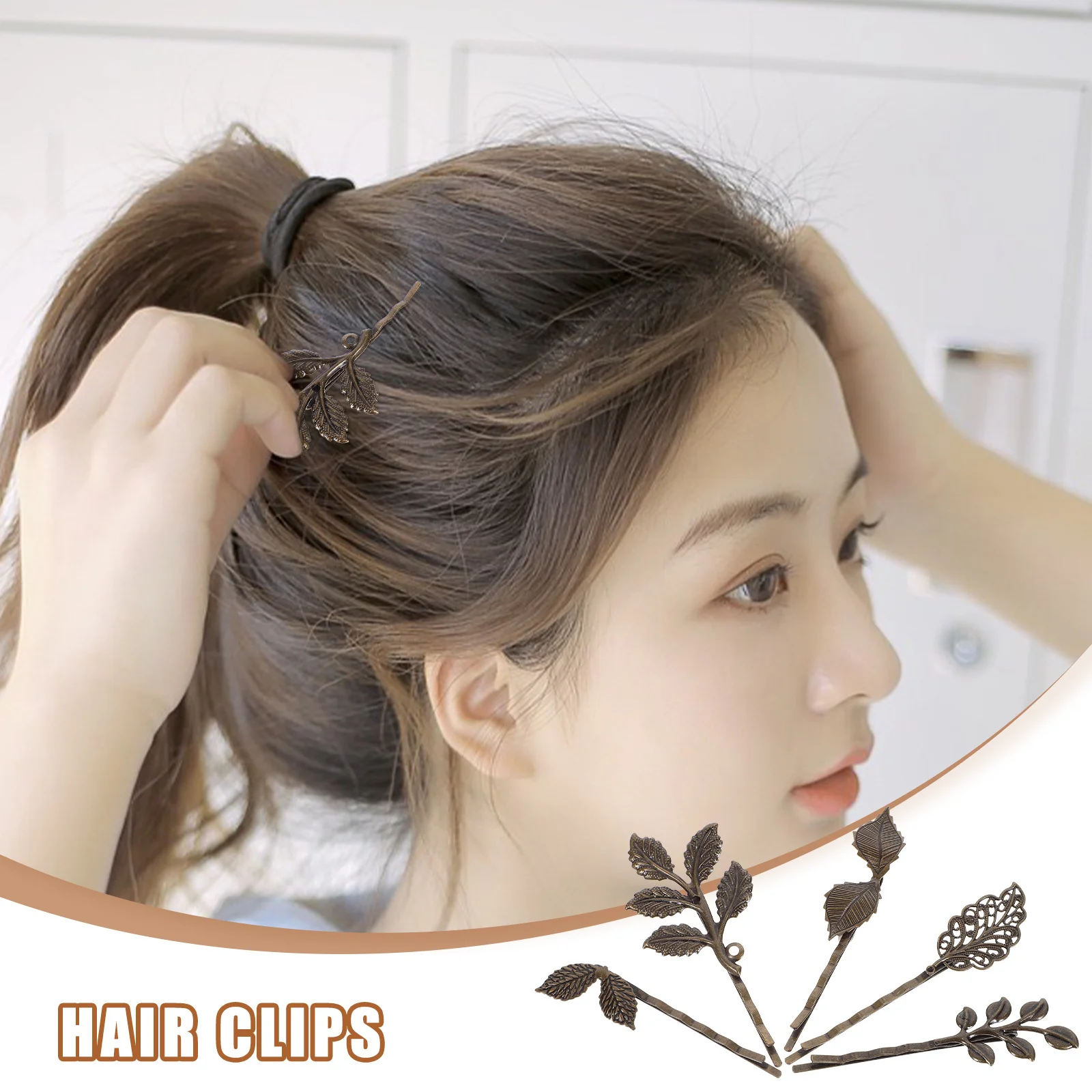 

10Pcs Bronze Leaf Hair Clip Vintage Retro Hairpin Strong Grip Decorative Hair Clips for Women Bridal Party Wedding Use