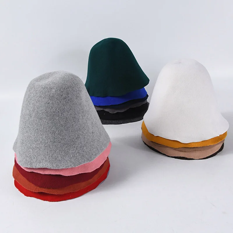 Classical Women Cloche Bucket Felt Hat Autumn Winter Wool Felt Cone Cloche Hood Millinery Craft Hats Fascinators Block Base Body