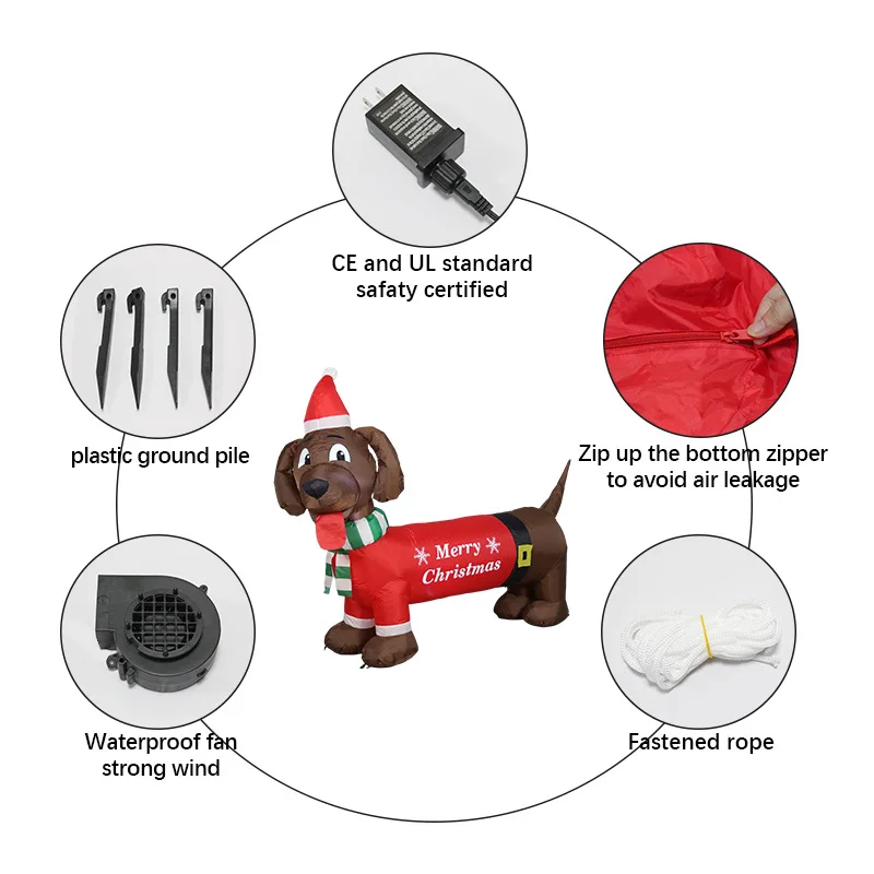 Decorazione gonfiabile per cuccioli di Natale da 5 piedi con LED integrato Bassotto di Natale che esplode la decorazione del cortile del cane Wiener per il giocattolo di Natale