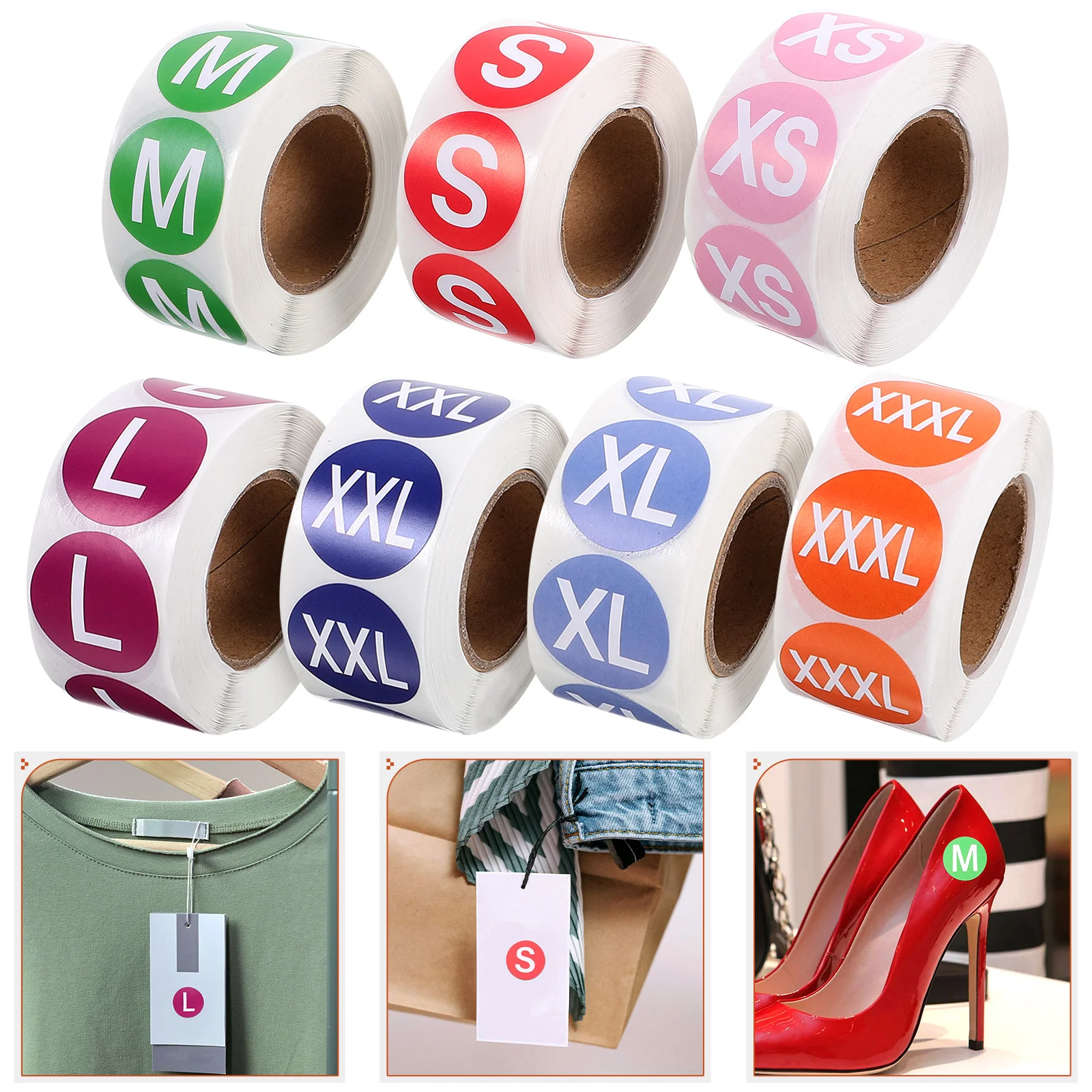 

7pcs 7 Rolls Clothing Stickers Self-Adhesive Round Labels For Garments T-Shirt Size Stickers Shirt Size Labels