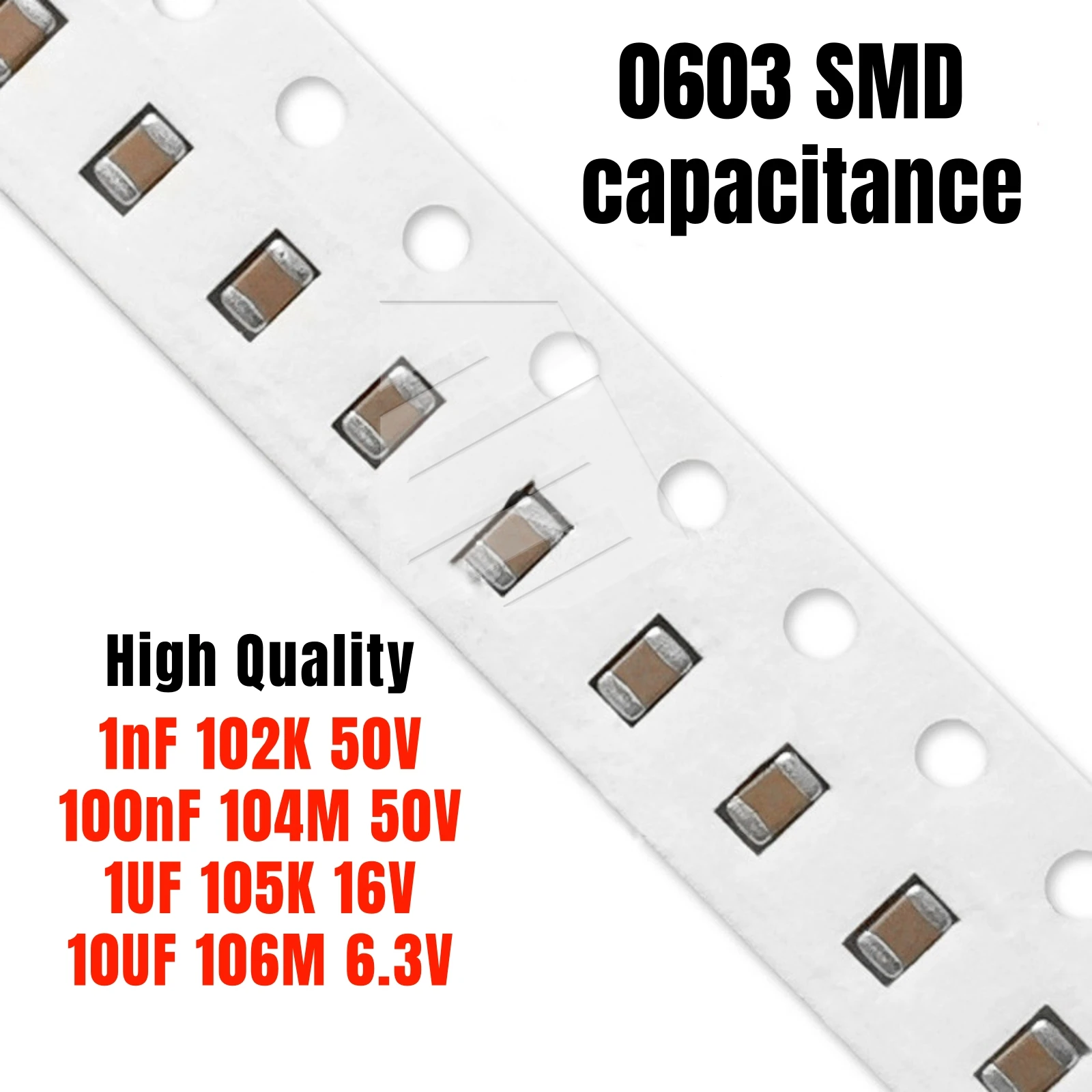 Puce 100 SMD en céramique, 0603 pièces, 1NF 102K 50V / 100NF 104M 50V / 1UF 105K 16V / 10uf 106M 6.3V