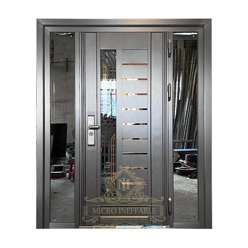 Puerta de seguridad con diseño de parrilla de acero, puerta de entrada de Metal Exterior, mejor precio