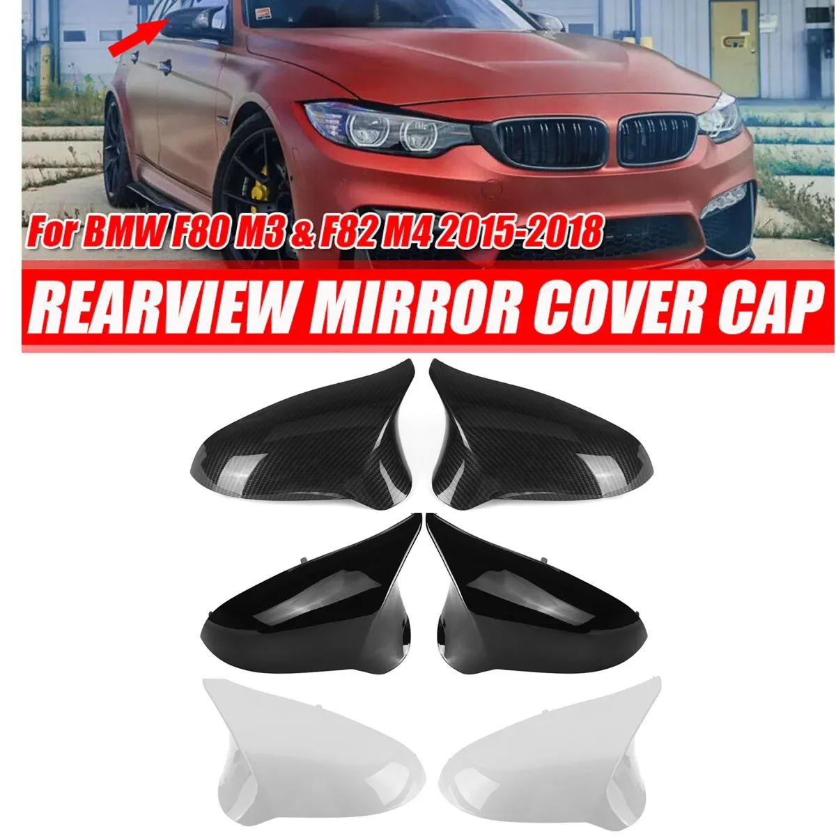 Car Rearview Mirror Cover Side Wing Mirrors Cap M Performance Mirror Accessories For BMW F80 M3 F82 M4 2015-2018 ONLY FIT LHD