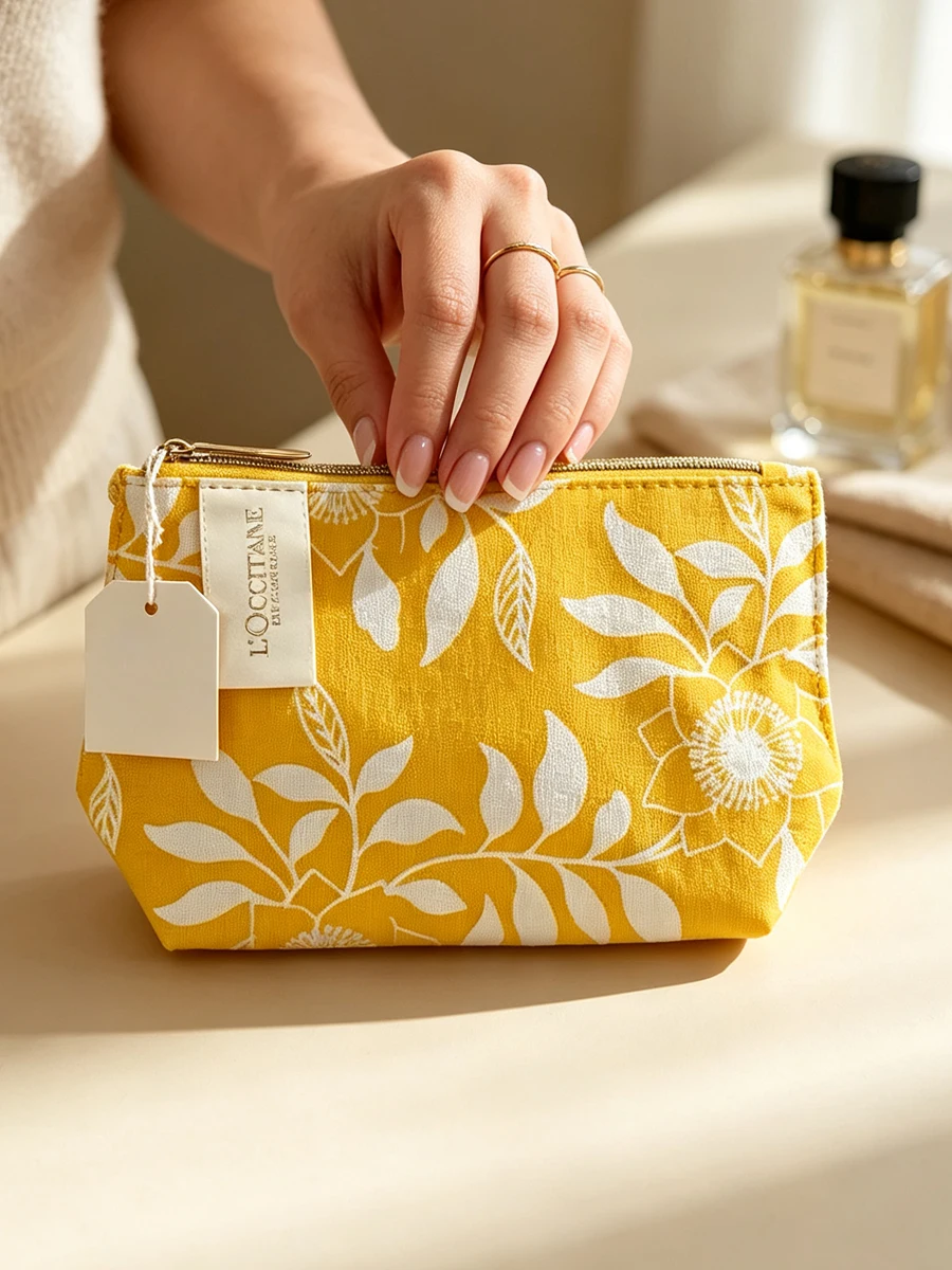 Loccitane Colorful Geometric Wave‑Point Print Drawstring Bag, Lightweight Canvas Makeup Bag, Sweet Daily Gift Storage Bag