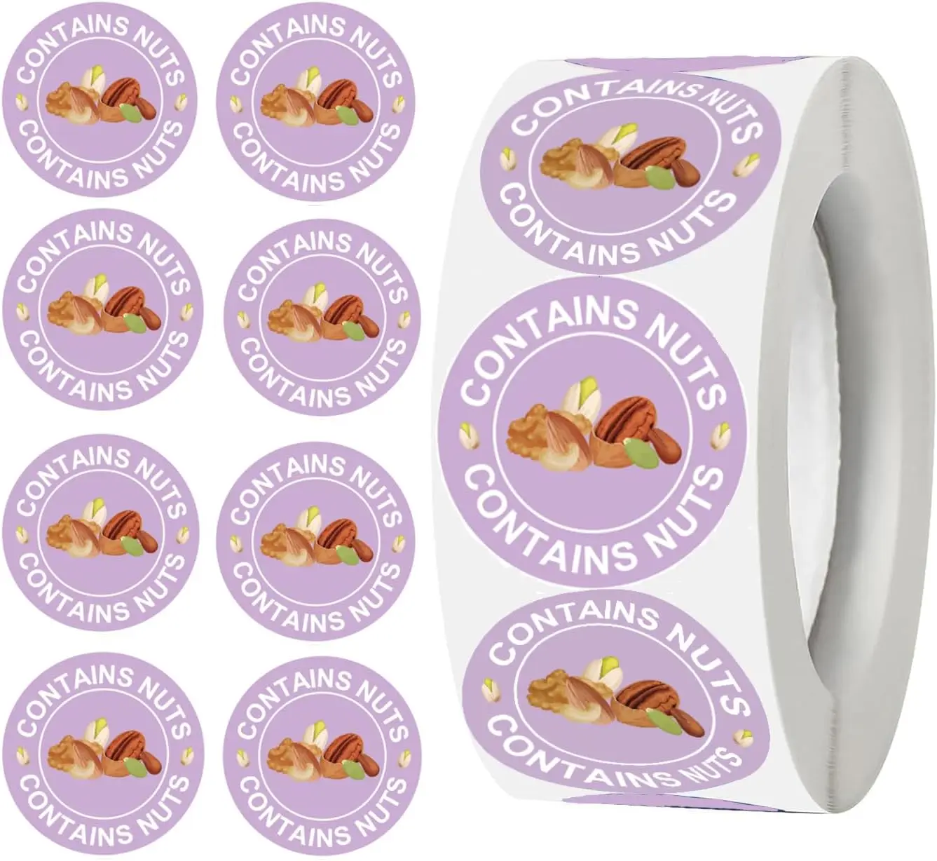 500 Pcs Contains Nuts Stickers 1 inch Nut Allergen Allergy Warning Stickers Tree Nuts Allergen Food Rotation Labels