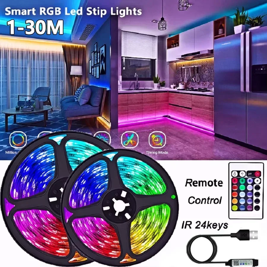 البوب 1–30 متر RGB LED قطاع ضوء USB 5 فولت شريط ديود مرن مع بلوتوث APP مزامنة الموسيقى و 24 مفاتيح عن بعد لإضاءة غرفة الإضاءة الخلفية للتلفاز