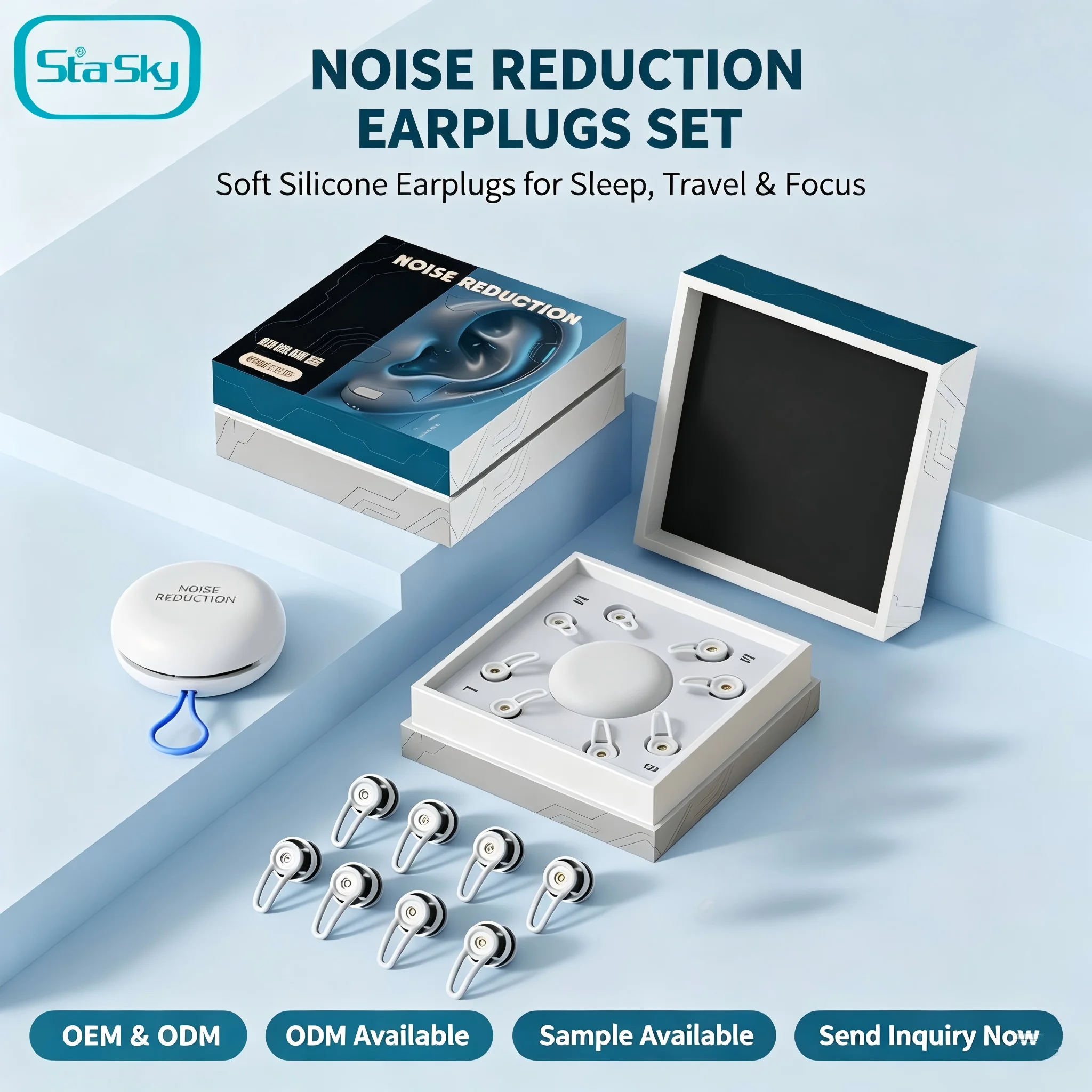 Reusable Food Grade Silicone Noise Reduction Earplugs with Acoustic Filter, Multi-Size Ear Tips Portable Case for Sleep Study Tr