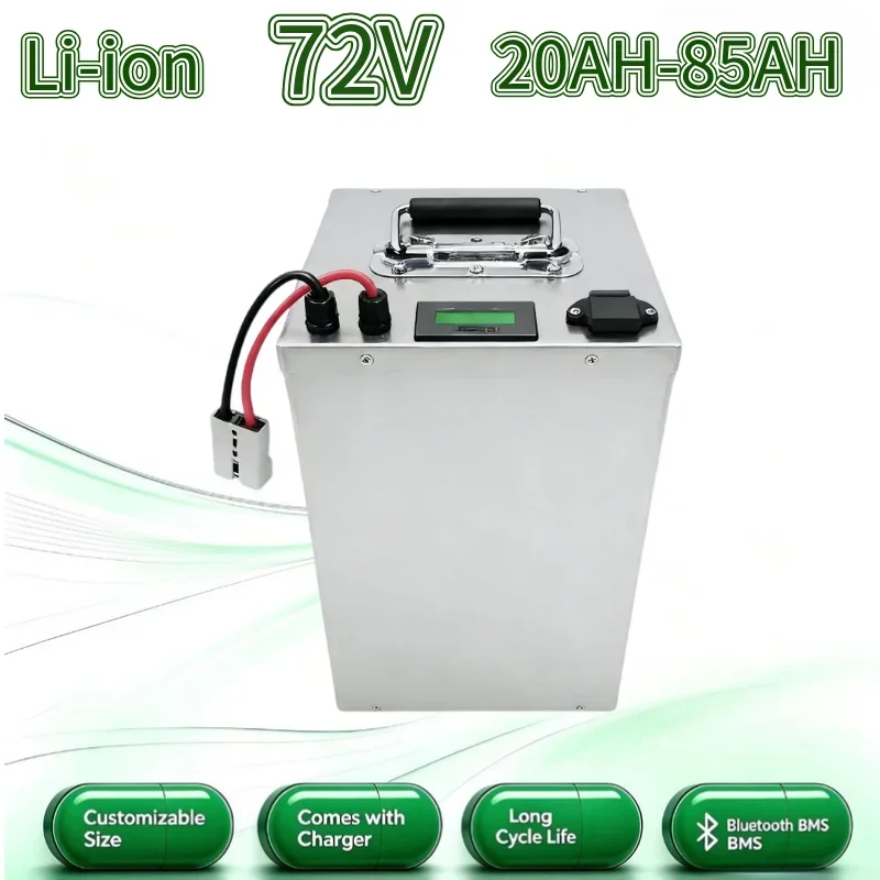 72V Lithium Ion Battery Pack 20Ah-80Ah with BMS, Rechargeable Power Battery for E-Scooter, Cargo Tricycle, Golf Cart & Emergency