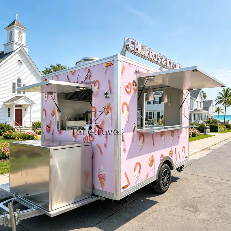 Ice Cream & Churros Food Trailer High Quality Fully Equipped Kitchen Trailer Outdoor Mobile  Food Truck Trailer