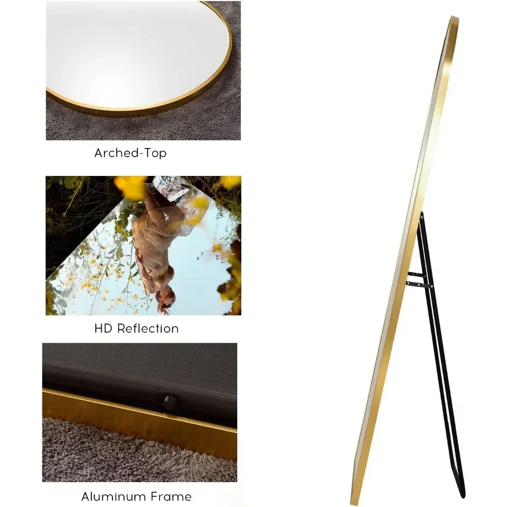 Full Length Mirror, with Stand, Arched,Standing Mirrores, Tall Mirrors, Wall Mounted,Large Frame - Gold