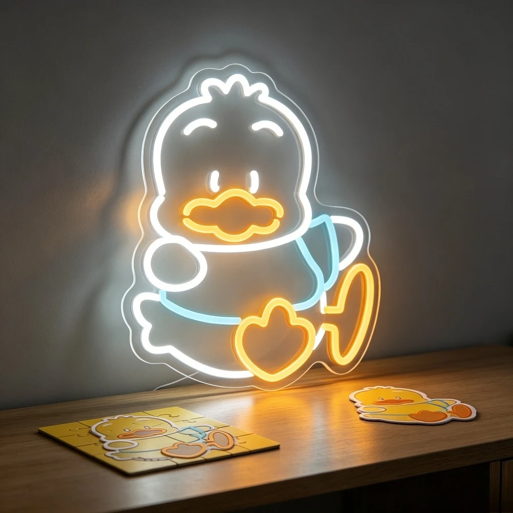 Cute Duck Neon Sign Dimmable Heart Sunglasses LED Neon Light USB Power for Kids Bedroom Bathroom Wall Decor Kawaii Animal Art