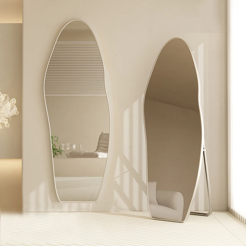 4mm Glass Framed Wall Mirror Large Irregular Wood Mirros Shape Wave full body wavy asymmetric dressing mirror