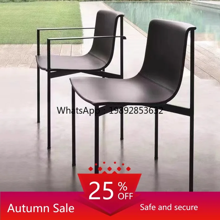 

LYY Light Luxury Saddle Leather Dining Chair Simple Home Stainless Steel Chair Designer High-end Study Chair