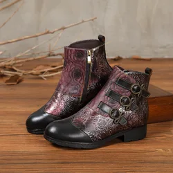 Socofy Raffan New Autumn and Winter Retro Fashion Women's Boots Flat Short Boots