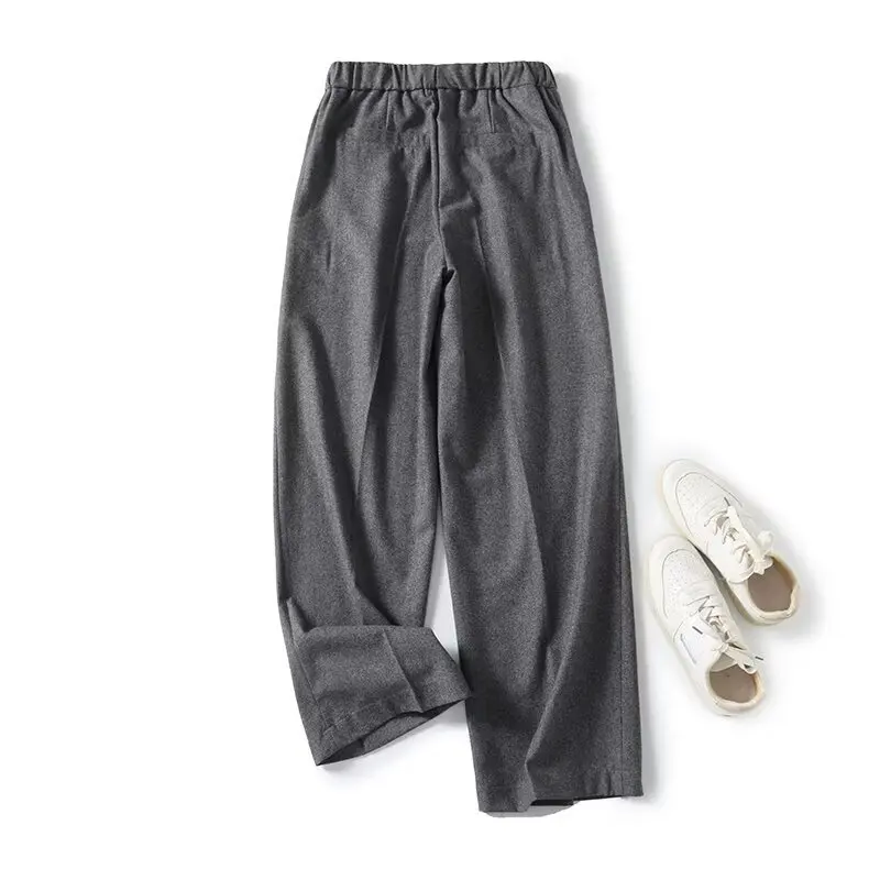 Dave&Di French Fashionable Women's Winter Wool Pants Suitable For Leisure Straight Pants Minimalist Office Lady Gray Long Pants
