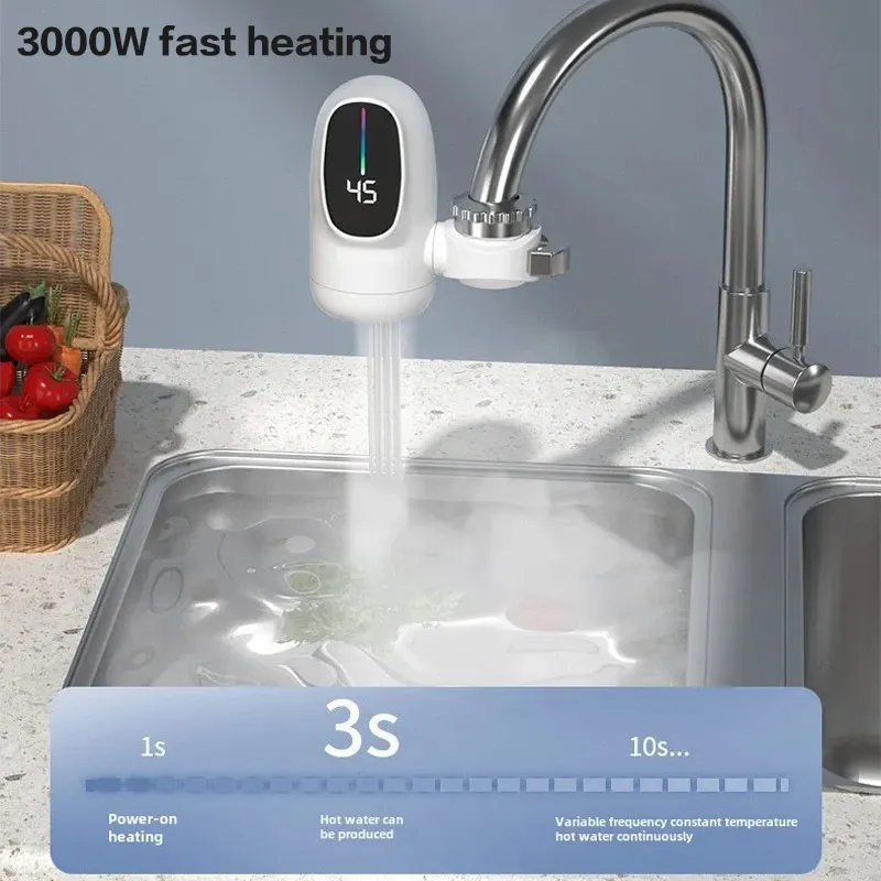 TINSOL Rubinetto caldo istantaneo da 3000 W Scaldabagno caldo e freddo Rubinetto elettrico per riscaldamento rapido da cucina con display della temperatura