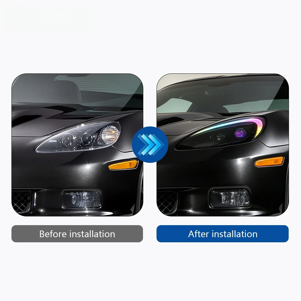 Car Headlight Assembly for 05-14 Chevrolet Corvette C6, LED Lens, Daytime Running Lights, Turn Signals, Upgrade Kit