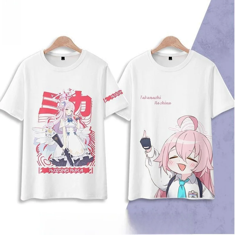 

Летняя тонкая футболка с аниме-принтом Blue Archive Saint Garden Unaha, повседневная, свободного кроя, с круглым вырезом, для молодежи