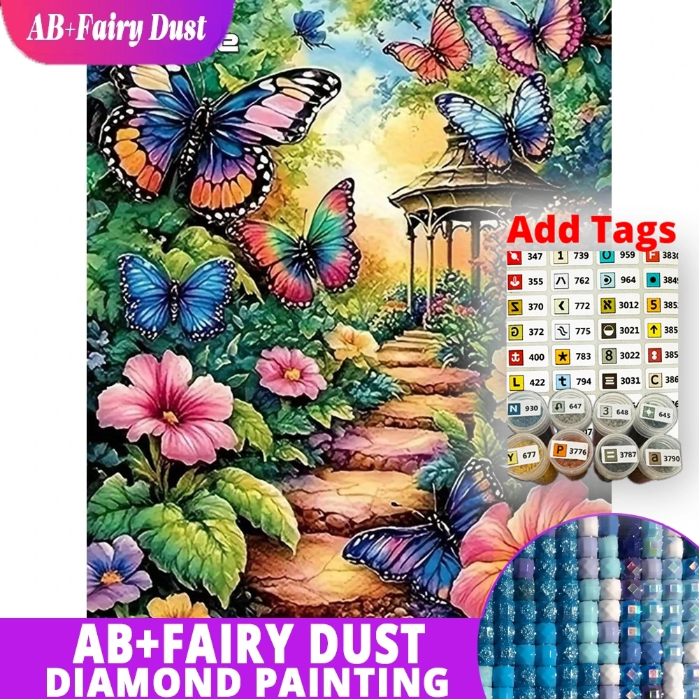 

AB Fairy Dust DMC stickers Diamond Painting Landscape Full Drill Square Mosaic Street Rhinestones Picture Embroidery Butterfly H