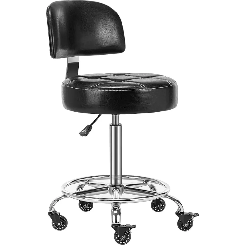 

Lockable Stool with Back and Foot Rest Ergonomic Rolling Hydraulic Adjustable Stool for Doctor Esthetician Artist