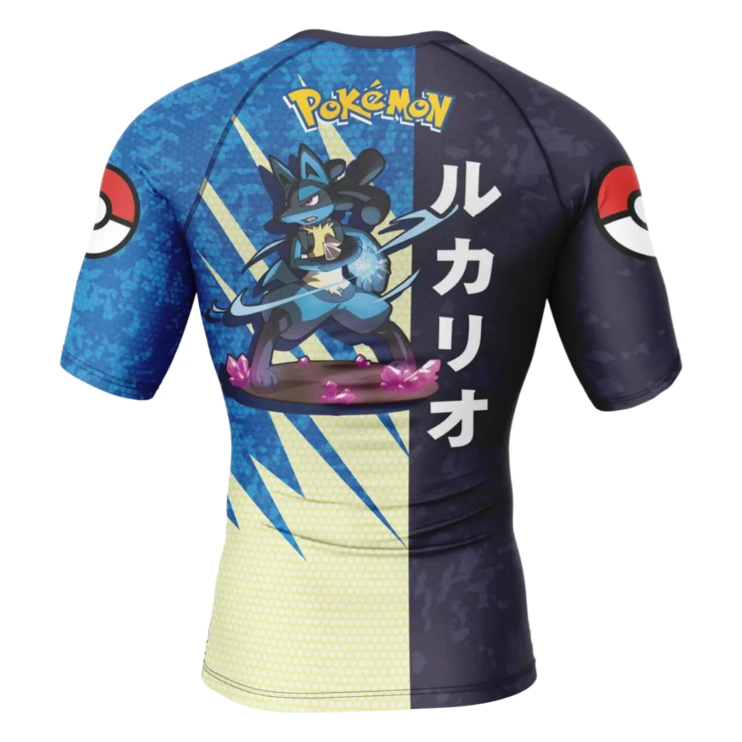 Bandai Pocket Monster Lucario Attack Rash Guard Anime Adult Kids Compression T-Shirt Summer Quick-dry Soft Comfy Lightweight