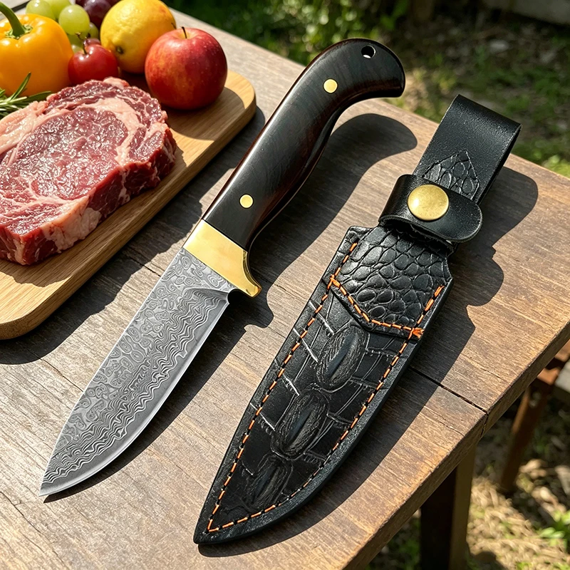 

Hand Forged Damascus Steel Outdoor Knife Camping Hunting BBQ Fishing Cutter Kitchen Utility Knife Meat Fruit Cleaver