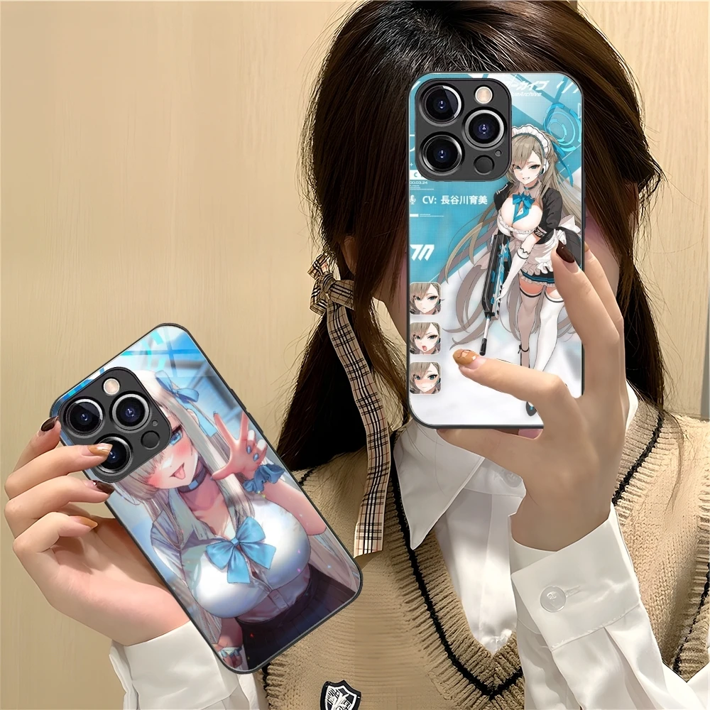 Blue Archive Asuna Mobile Cell Phone Case for iPhone 15 14 13 12 11 X XR XS 8 Pro Max Plus Mini PC Glass Phone Cover Shell