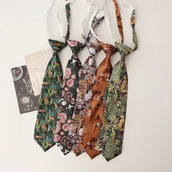 33cm Length Casual Trendy JK Ties Preppy Chic College Girl Short Necktie Polyester Floral Animal Printed Lazy-tie Vintage Cravat